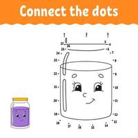 Dot to dot game with jar. Draw a line. For kids. Activity worksheet. Coloring book. With answer. Cartoon character. Vector illustration.