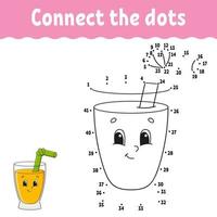 Dot to dot game with juice glass. Draw a line. For kids. Activity worksheet. Coloring book. With answer. Cartoon character. Vector illustration.