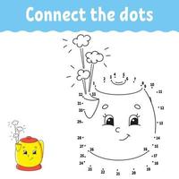 Dot to dot game with teapot. Draw a line. For kids. Activity worksheet. Coloring book. With answer. Cartoon character. Vector illustration.