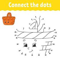 Dot to dot game with basket. Draw a line. For kids. Activity worksheet. Coloring book. With answer. Cartoon character. Vector illustration.