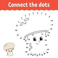 Dot to dot game with mushroom. Draw a line. For kids. Activity worksheet. Coloring book. With answer. Cartoon character. Vector illustration.