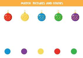 Color matching game for kids. Match Christmas balls by color. vector