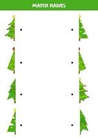 juego de rompecabezas para niños. Coinciden con las mitades de los árboles de Navidad. vector