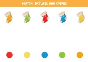 Match Christmas socks and colors. Educational logical puzzle. vector