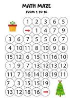 Mathematical worksheet with Christmas tree and present. vector