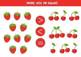 Count all strawberries and cherries. Compare numbers. vector