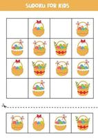 Sudoku game. Set of Easter baskets with eggs. vector
