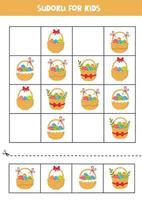 Sudoku game. Set of Easter baskets with eggs. vector