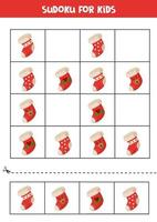 Logical game Sudoku with cartoon Christmas socks. vector