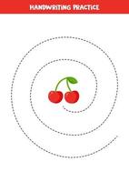Tracing lines with cherry. Writing skills practice for kids.