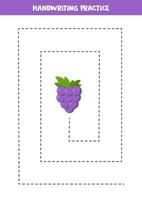 Tracing lines with grape. Writing skills practice for kids.