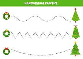 Tracing lines between Christmas fir trees and wreaths. vector