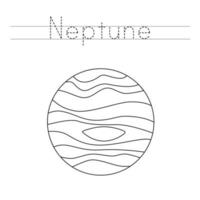 Tracing letters with planet Neptune. Writing practice. vector