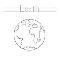 Tracing letters with planet Earth. Writing practice. vector