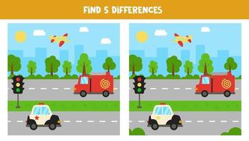 Find 5 differences between pictures. Transportation means. vector