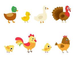 Set of cute cartoon farm bids. Vector illustrations.