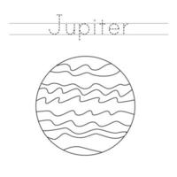 Tracing letters with planet Jupiter. Writing practice. vector