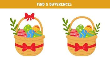 Find 5 differences between pictures. Easter baskets. vector