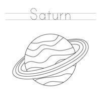 Tracing letters with planet Saturn. Writing practice. vector