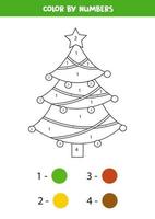 Color cute Christmas fir tree by numbers. vector