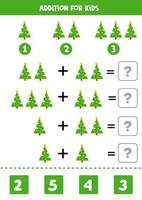 juego de matemáticas para niños. Además con arbol de navidad. vector