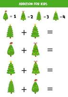 Addition with Christmas fir trees. Mathematical game for kids. vector