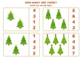 Count all Christmas fir trees. Educational math game. vector