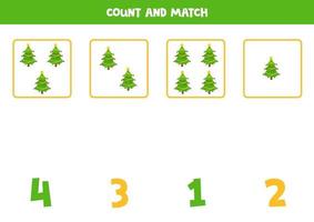 Counting worksheet with cartoon fir trees. vector