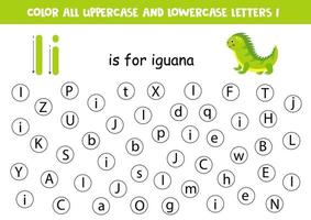 Alphabet worksheet. Find all letters I. Dot letters. vector