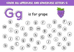 Find and color all letters G. Alphabet games for kids. vector