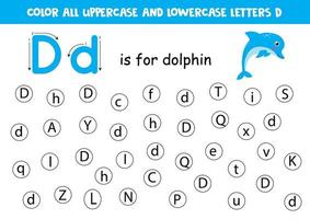 Find and color all letters D. Alphabet games for kids. vector