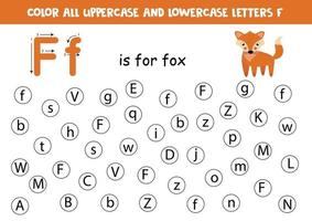 Find and color all letters F. Alphabet games for kids. vector