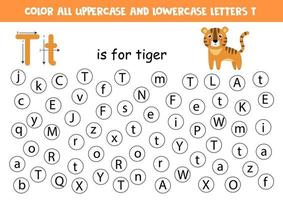 Alphabet worksheet. Find all letters T. Dot letters. vector