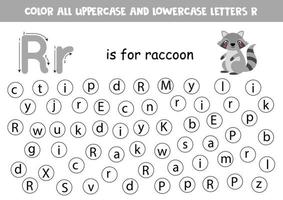 Alphabet worksheet. Find all letters R. Dot letters. vector