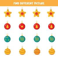 Find picture which is different from others. Set of Christmas balls. vector