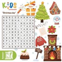 Merry Christmas word search crossword vector