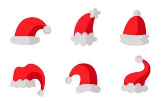 Collection of Santa Claus hats. Vector images on isolated background.