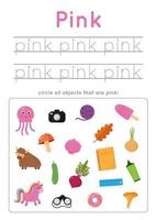 Learning pink color for preschool kids. Writing practice. vector