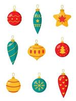 colección de bolas de Navidad de colores sobre fondo blanco. vector