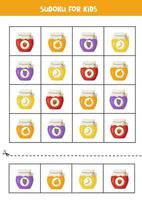 Sudoku with cute jars of colorful and tasty jams. vector