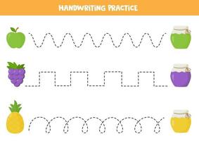 Trace the lines between fruits and jam jars. vector