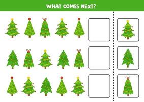 What comes next with cartoon Christmas fir trees. vector