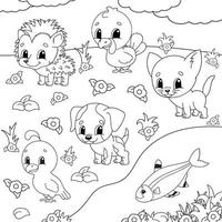 Coloring book with happy animals vector