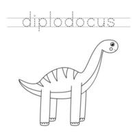 Tracing letters with cute dinosaurs. Writing practice. vector