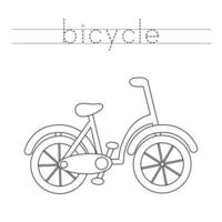 trazando letras con bicicleta de dibujos animados. Practica de la escritura. vector