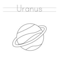 Tracing letters with Uranus. Writing practice for kids. vector