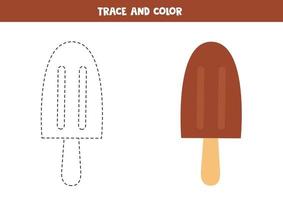 Trazar y colorear helado de chocolate. hoja de trabajo de espacio para niños. vector