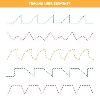 diferentes tipos de líneas discontinuas para practicar la escritura. trazar líneas. vector