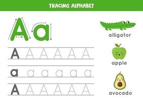 Handwriting practice with alphabet letter. Tracing A. vector