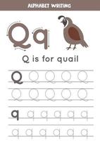 Tracing English alphabet. Letter Q is for quail. vector